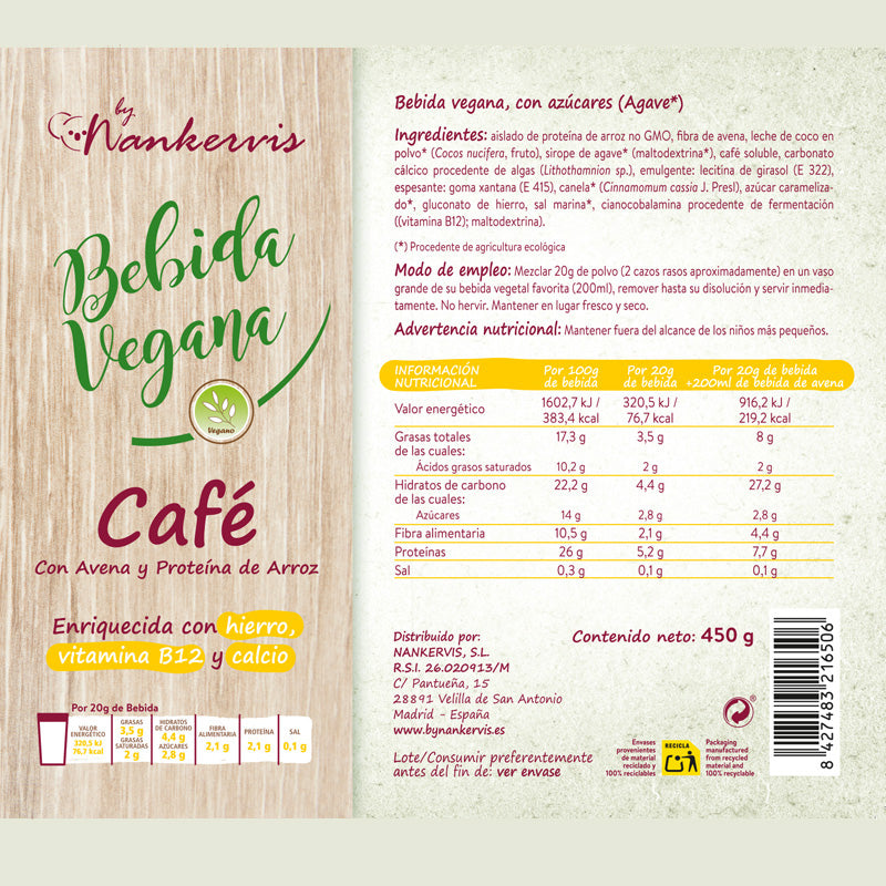 Bebida Vegana Café con Avena y Proteína de Arroz